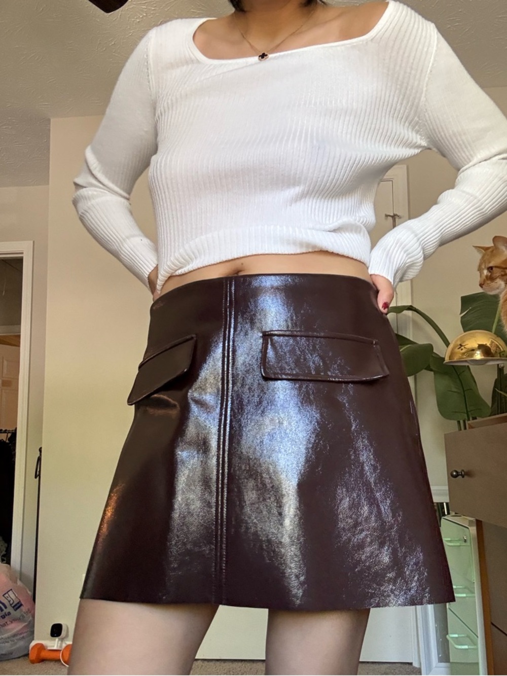 HM edition M NWT Faux Leather A-Line Mini Skirt in Dark Brown